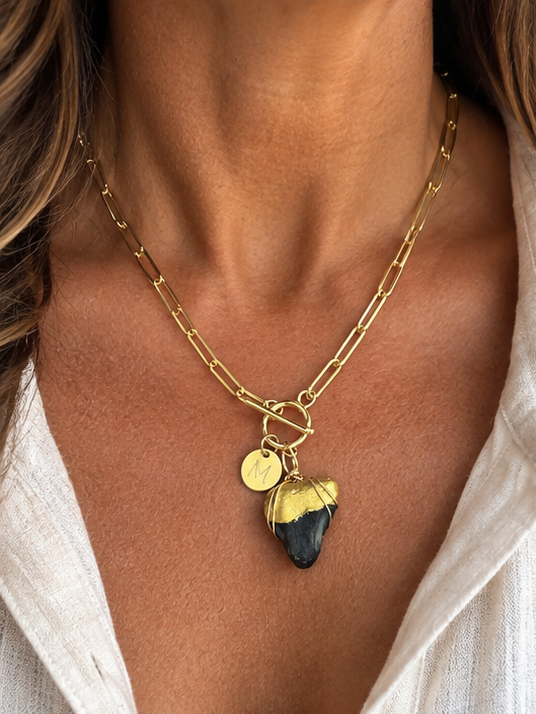 Gold Fossil Shark Tooth Front Toggle Necklace | Unlocked