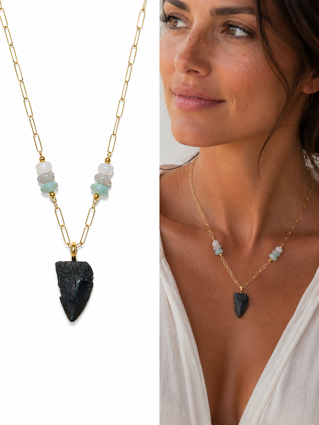 Beautifully Broken | Fossil Hastalis Shark Tooth & Morganite Necklace | Handmade Gift Jewelry