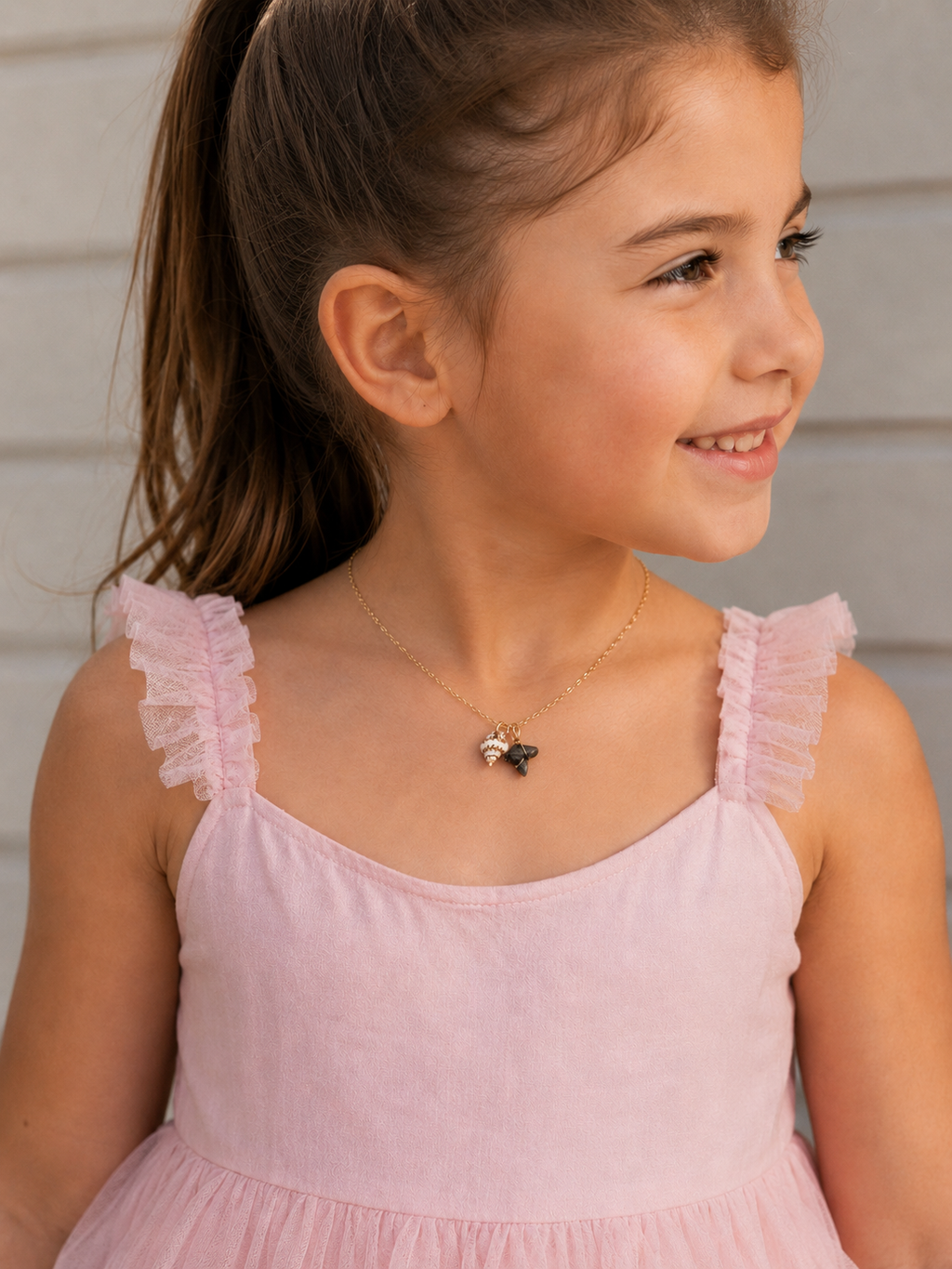 Her First Fossil | Personalized Fossil Shark Tooth Necklace with Initial Disc | Handmade Gift