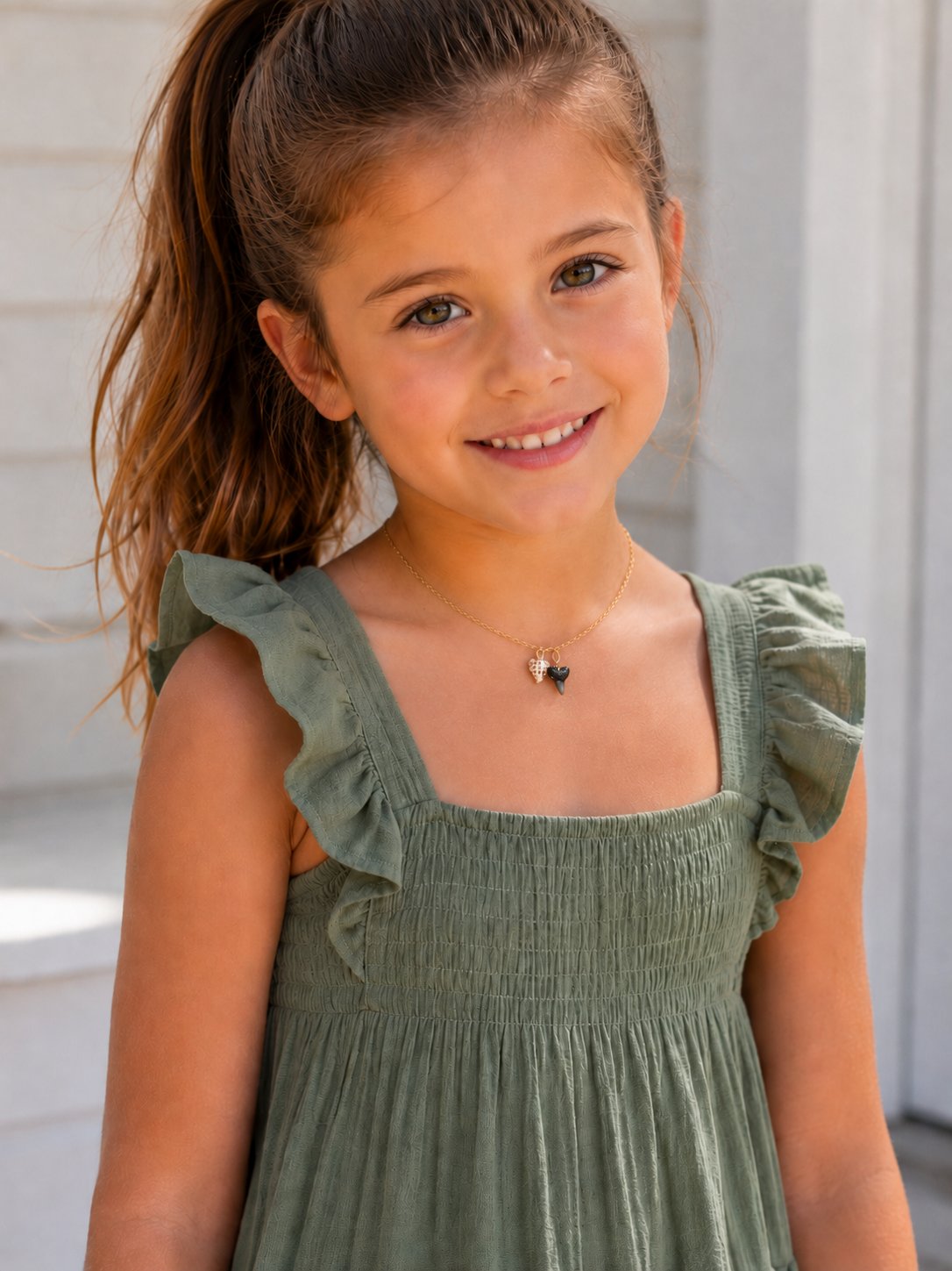 Her First Fossil | Personalized Fossil Shark Tooth Necklace with Initial Disc | Handmade Gift