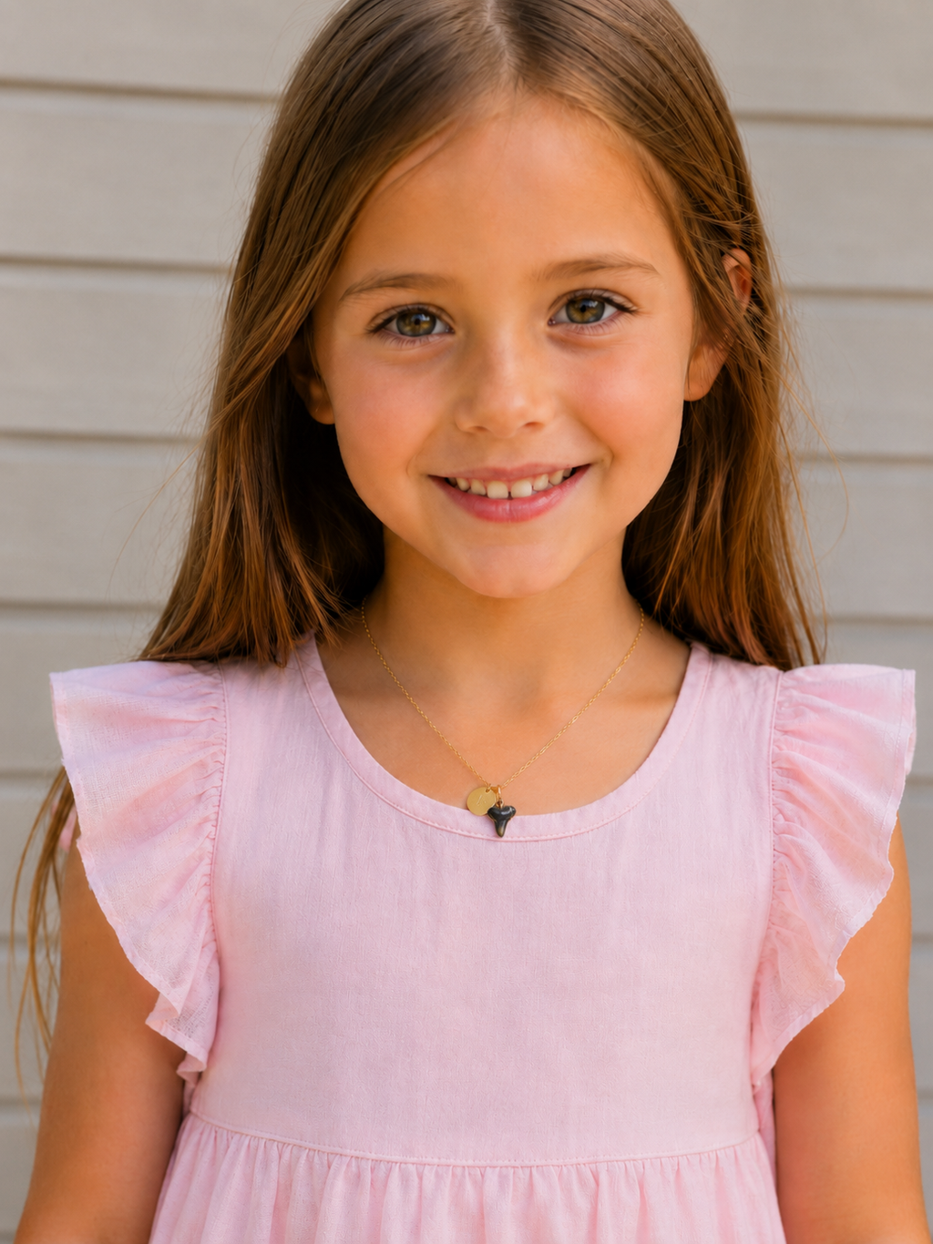 Her First Fossil | Personalized Fossil Shark Tooth Necklace with Initial Disc | Handmade Gift