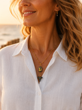 Midnight Gilt | Fossil Bull Shark Tooth & Gold Glass Necklace | Handmade Gift Jewelry