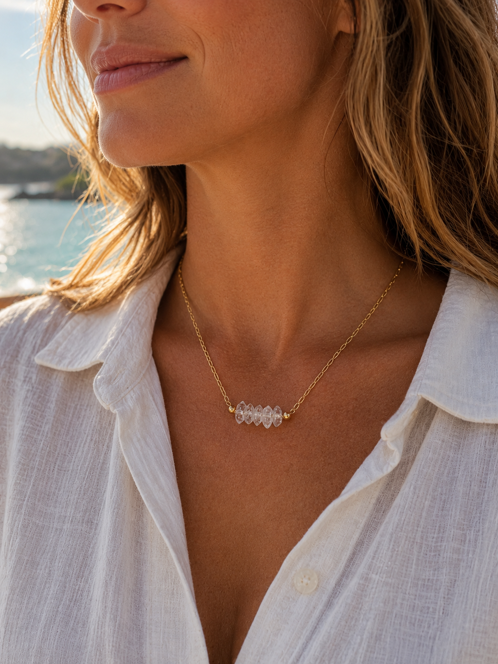 Raw Light | Herkimer Diamond Crystal Layering Necklace | Handmade Gift Jewelry