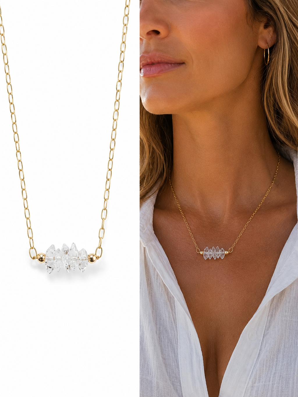 Raw Light | Herkimer Diamond Crystal Layering Necklace | Handmade Gift Jewelry