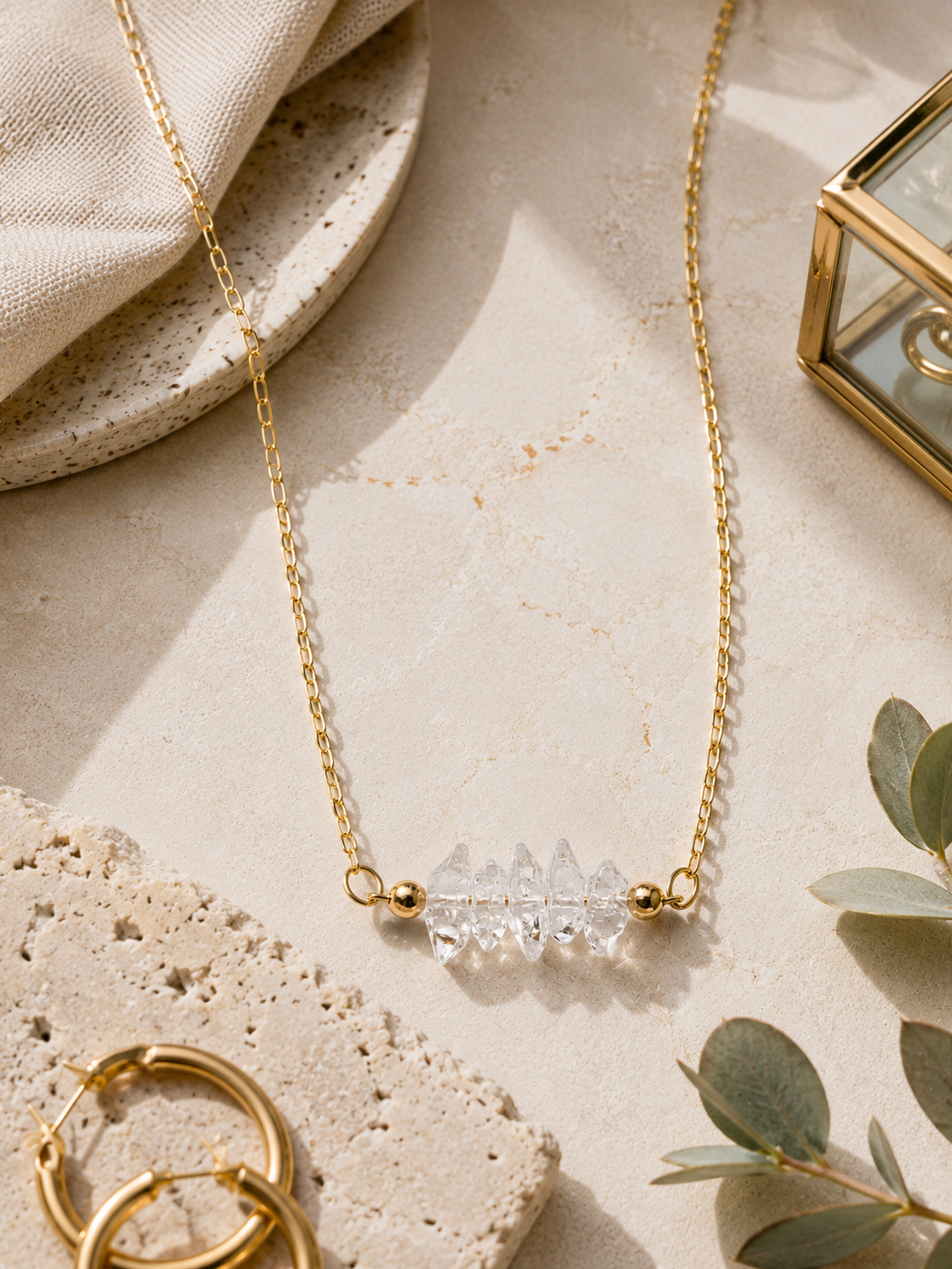 Raw Light | Herkimer Diamond Crystal Layering Necklace | Handmade Gift Jewelry