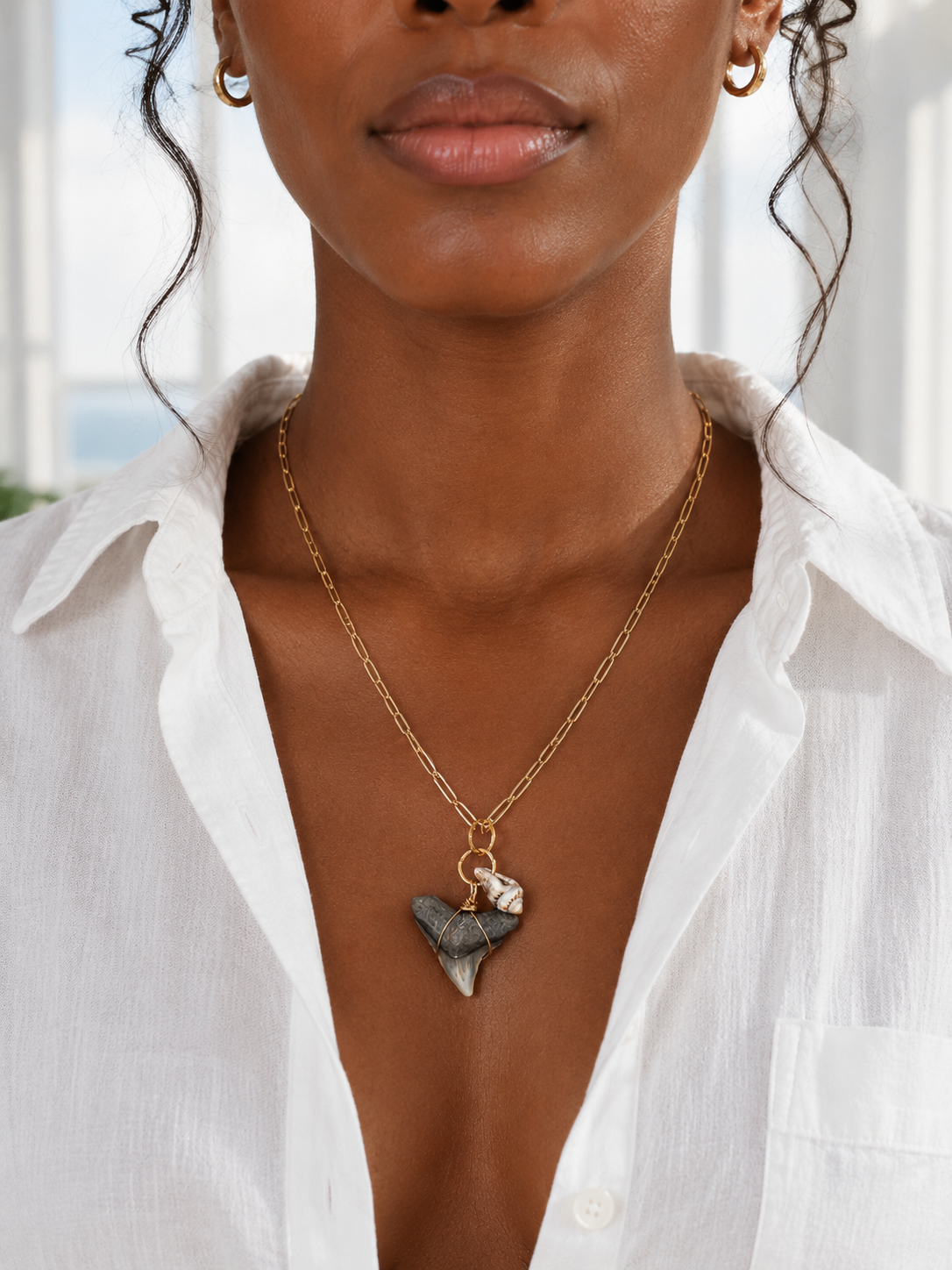 Shell & Stone | Natural Fossil Shark Tooth & Seashell Necklace | Handmade Gift Jewelry