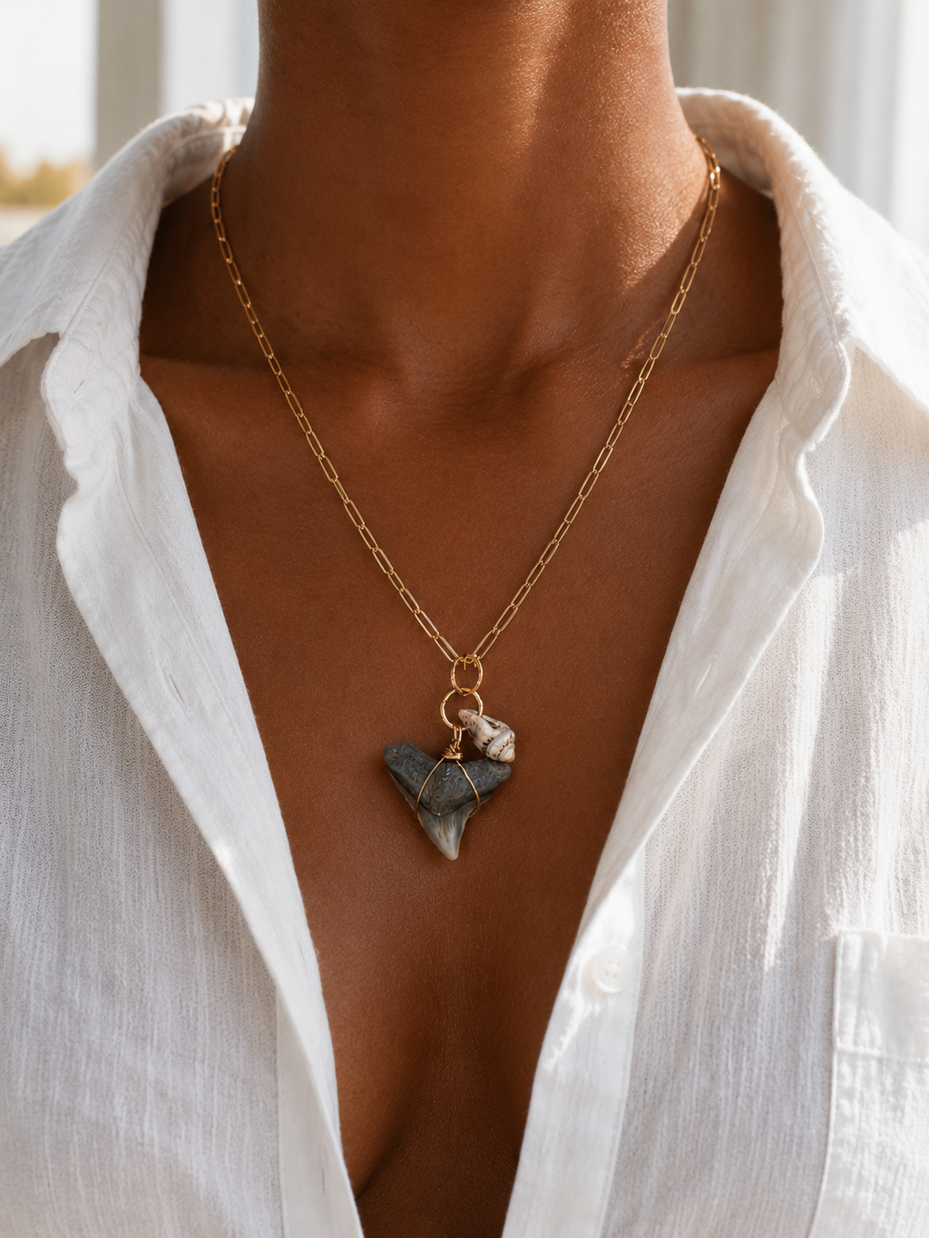 Shell & Stone | Natural Fossil Shark Tooth & Seashell Necklace | Handmade Gift Jewelry
