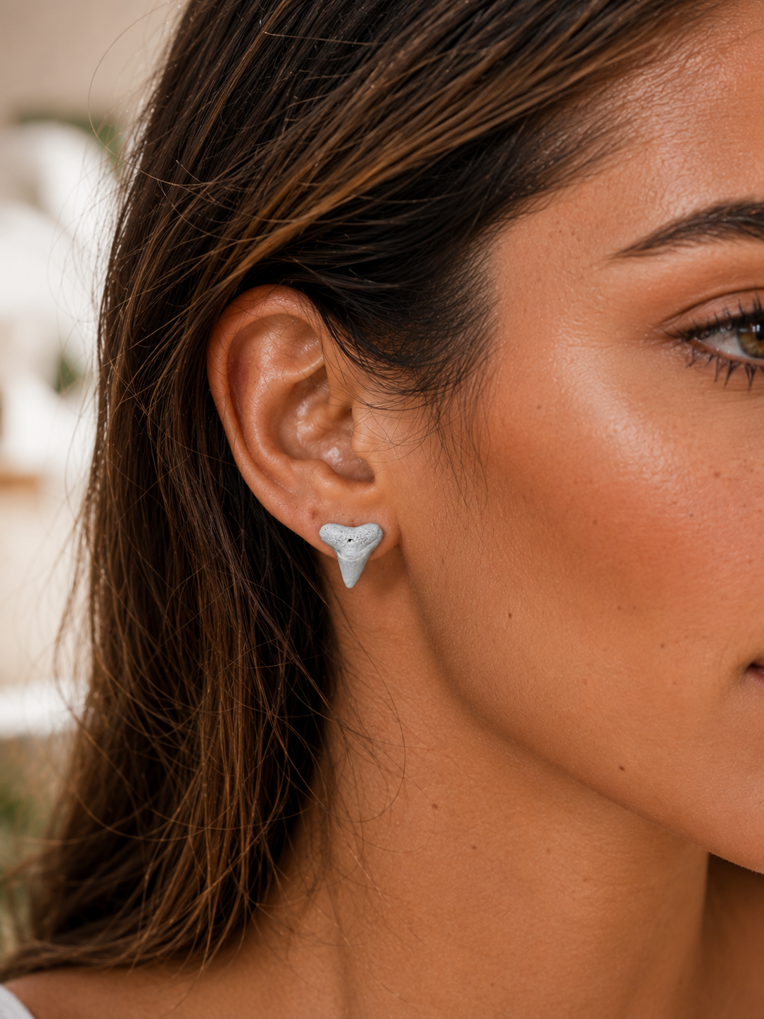 Silvered Pair | Silver Hand-Painted Fossil Shark Tooth Earrings | Handmade Gift