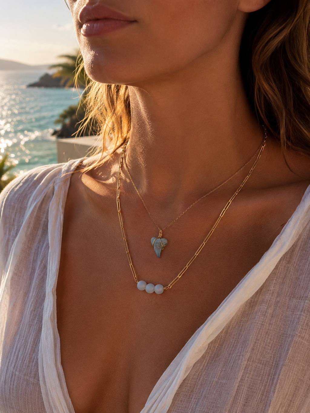 Still & Blue | Fossil Shark Tooth Layered Necklace Set | Handmade Gift for Her