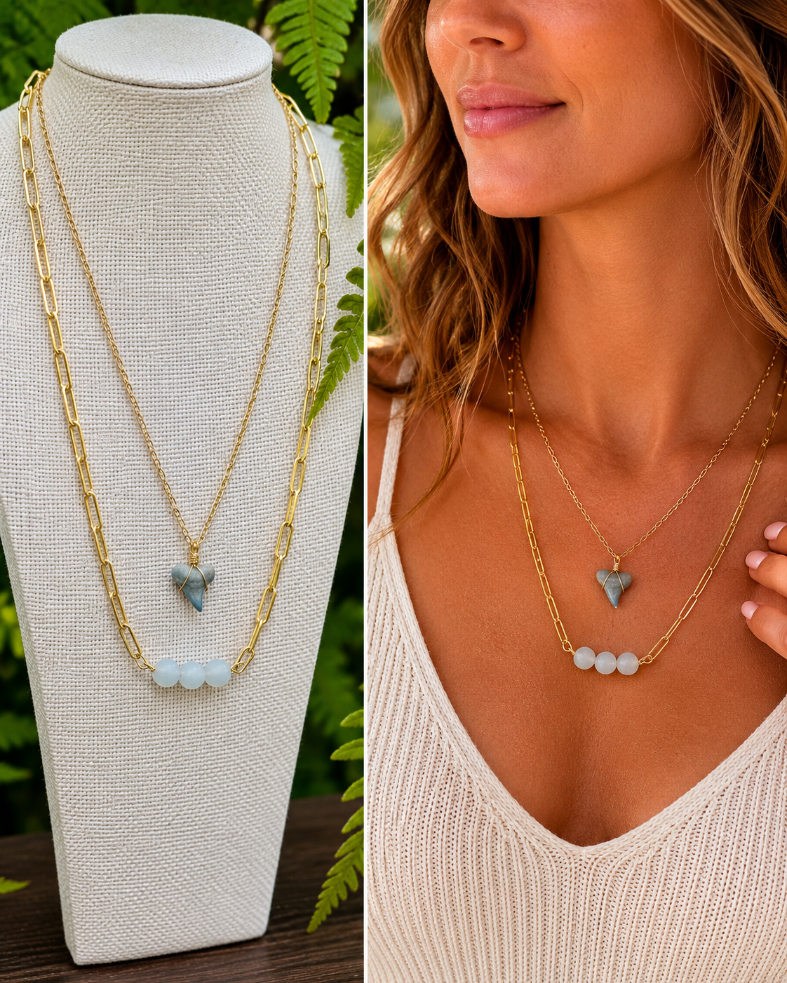 Still & Blue | Fossil Shark Tooth Layered Necklace Set | Handmade Gift for Her