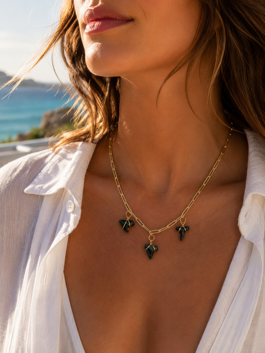 Midnight Trio | Set of 3 Fossil Shark Tooth Necklaces | Handmade Gift for Her