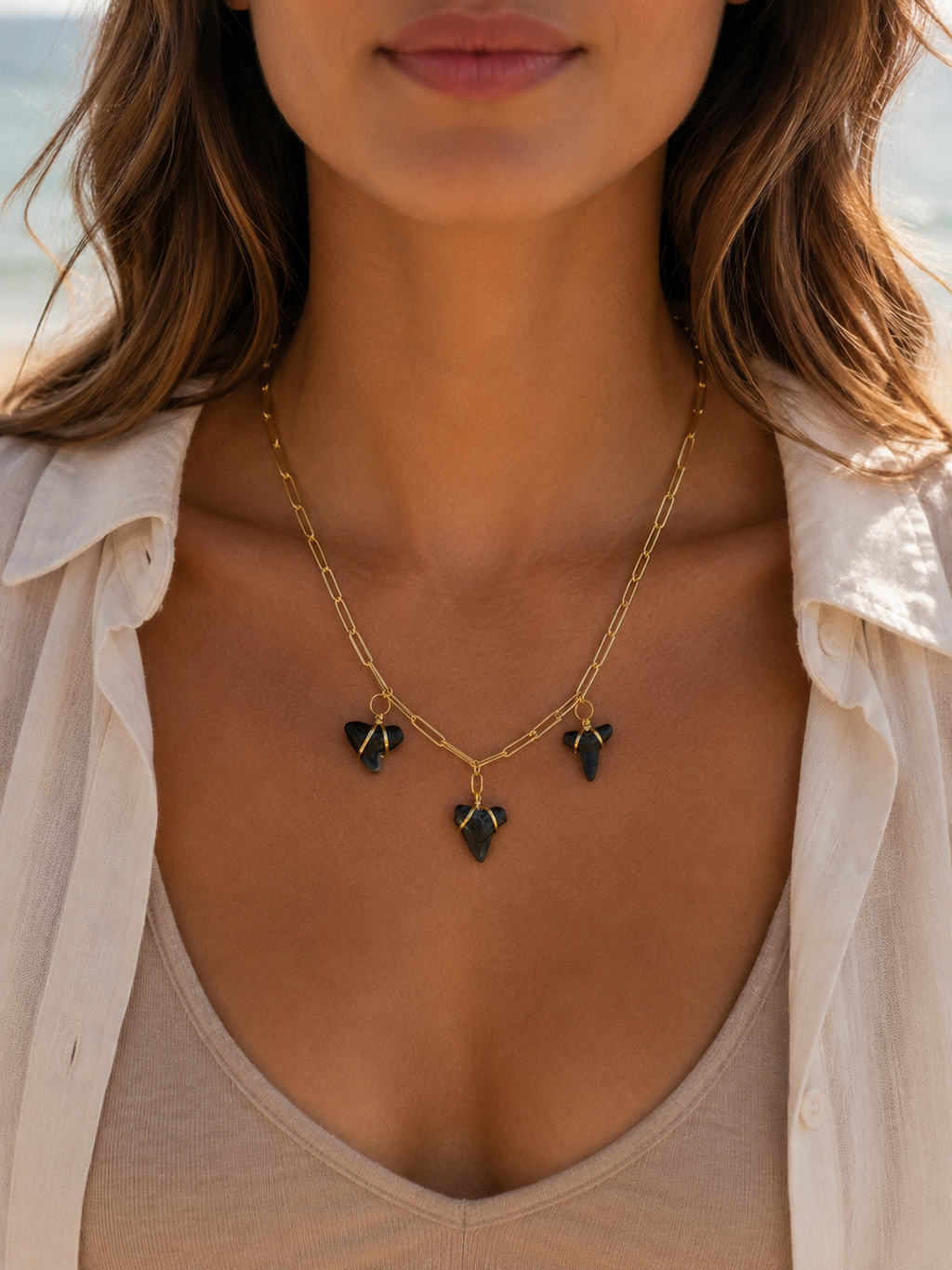 Midnight Trio | Set of 3 Fossil Shark Tooth Necklaces | Handmade Gift for Her