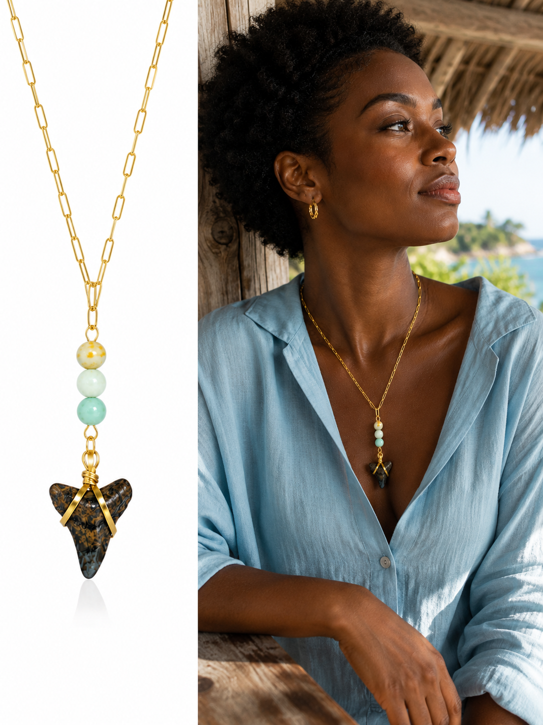 Driftwood & Soul | Fossil Shark Tooth & Labradorite Necklace | One of a Kind Gift Jewelry