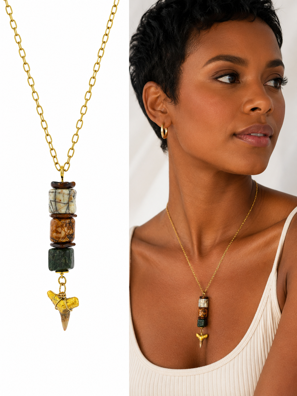 The Becoming | Fossil Lemon Shark Tooth & Labradorite Necklace | One of a Kind Gift Jewelry