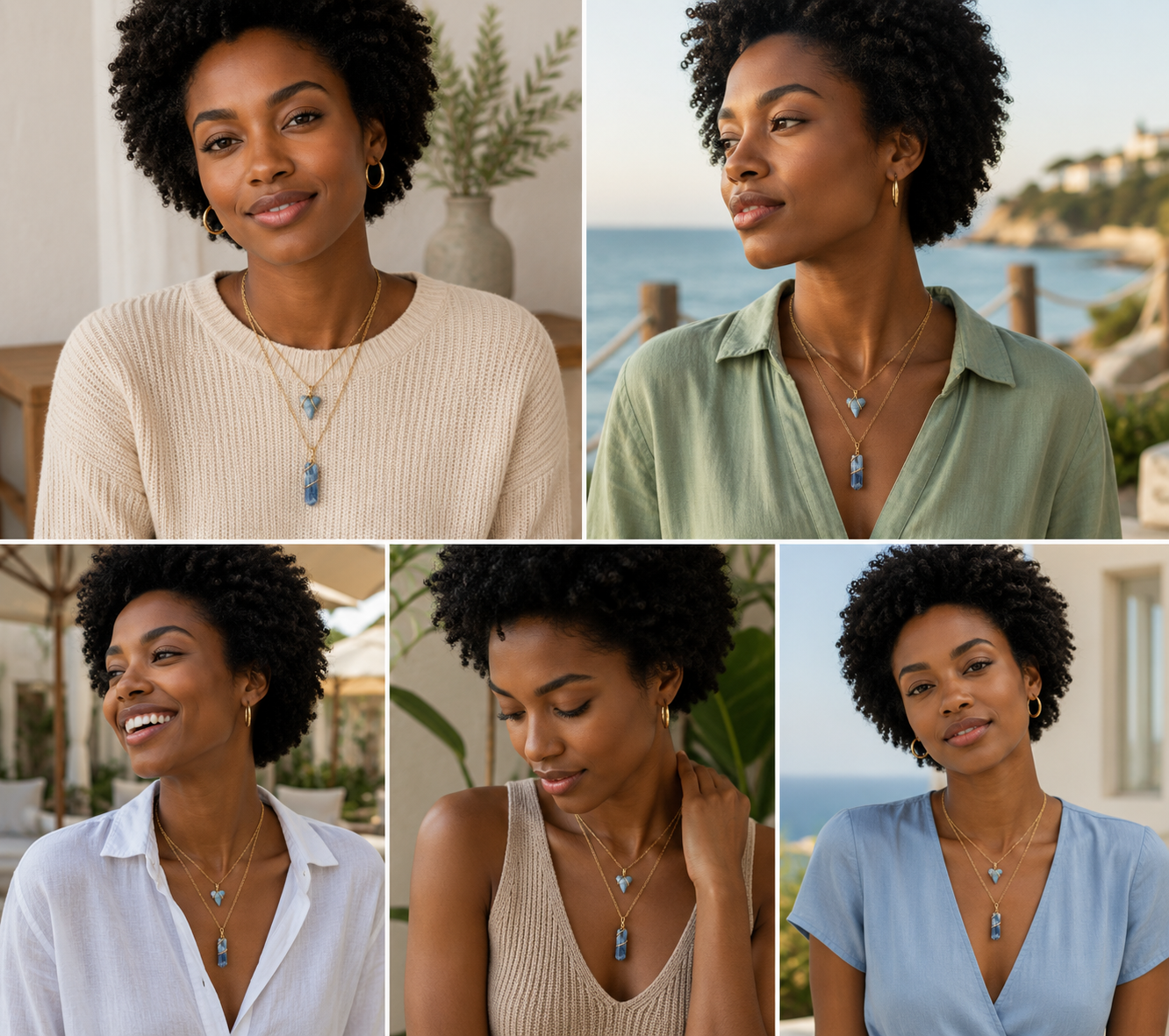 Storm Sisters Set | Fossil Bull Shark Tooth & Kyanite Crystal Necklace Duo | Gift for Her