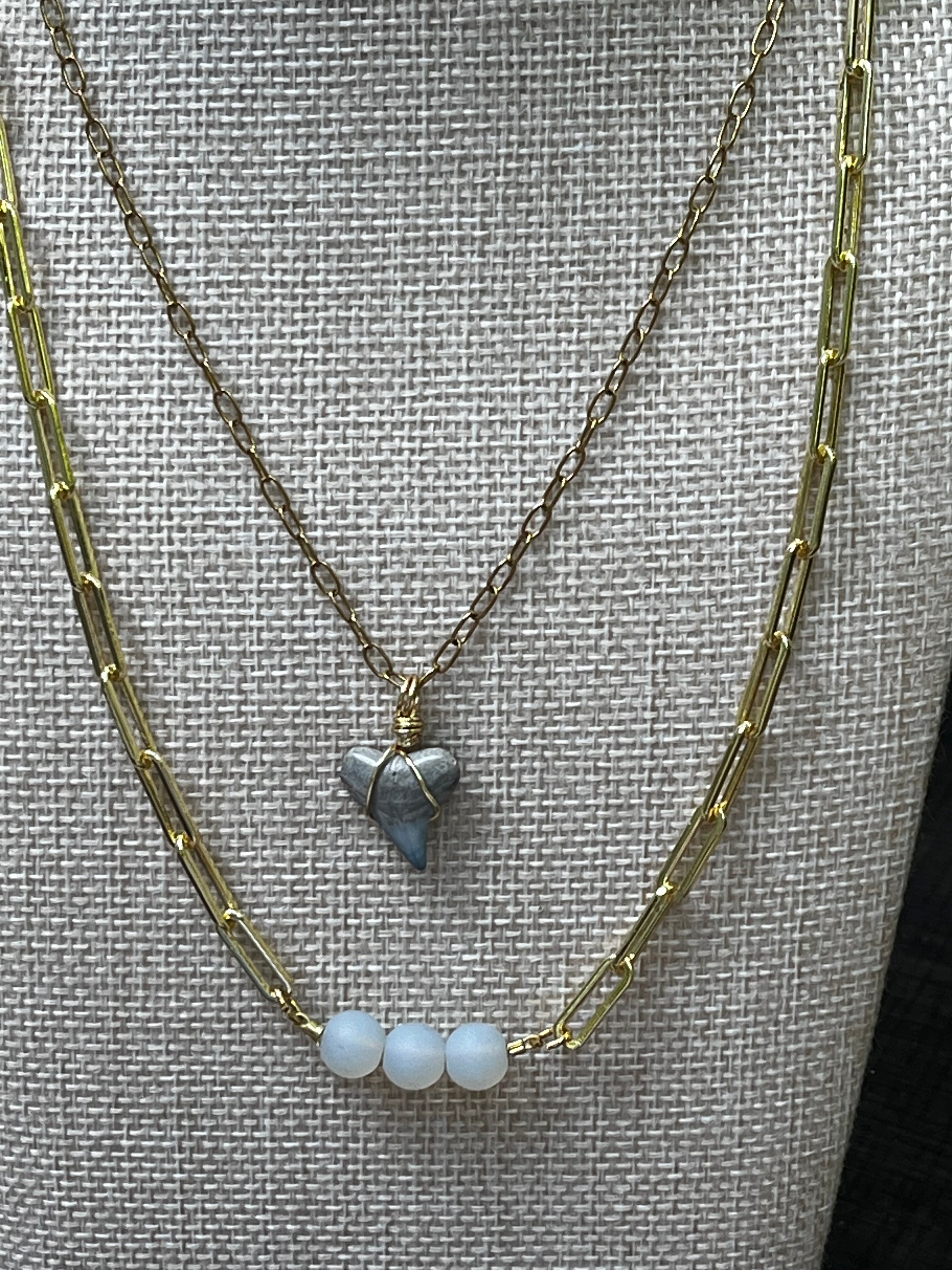 Still & Blue | Fossil Shark Tooth Layered Necklace Set | Handmade Gift for Her