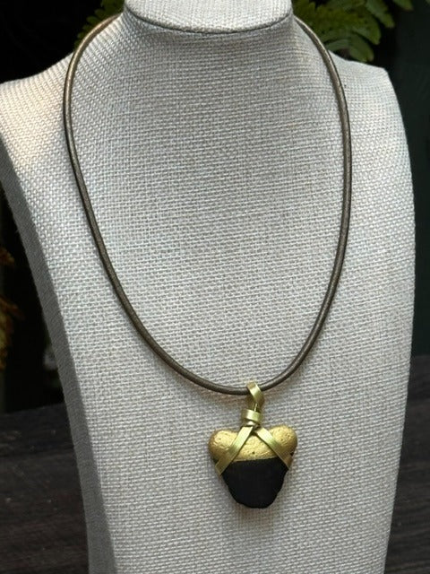 Crowned | Gold-Painted Fossil Megalodon Tooth Necklace | Unique Handmade Gift