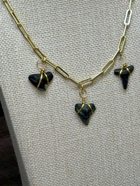 Midnight Trio | Set of 3 Fossil Shark Tooth Necklaces | Handmade Gift for Her