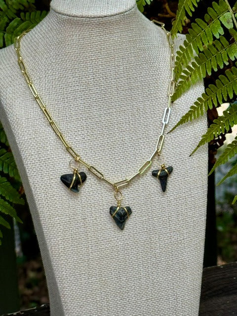 Midnight Trio | Set of 3 Fossil Shark Tooth Necklaces | Handmade Gift for Her