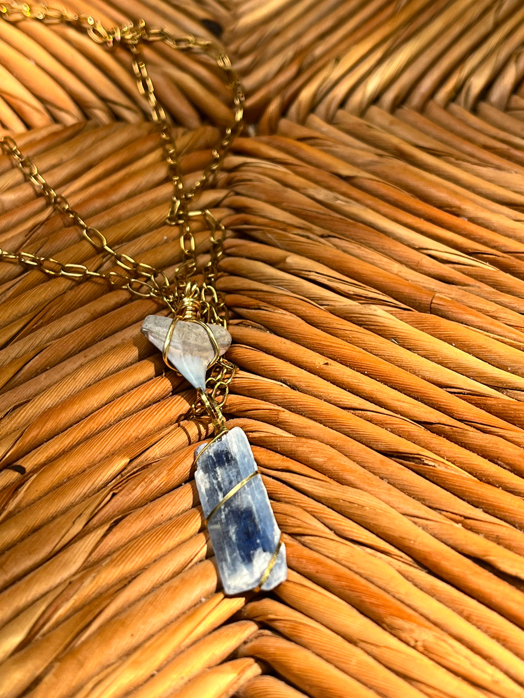 Storm Sisters Set | Fossil Bull Shark Tooth & Kyanite Crystal Necklace Duo | Gift for Her