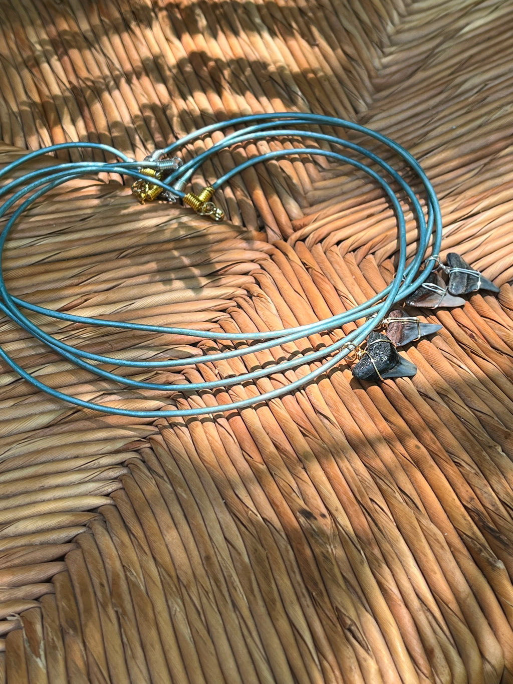 Fossil Shark Tooth Necklace on Turquoise Leather Cord | Handmade Gift Jewelry