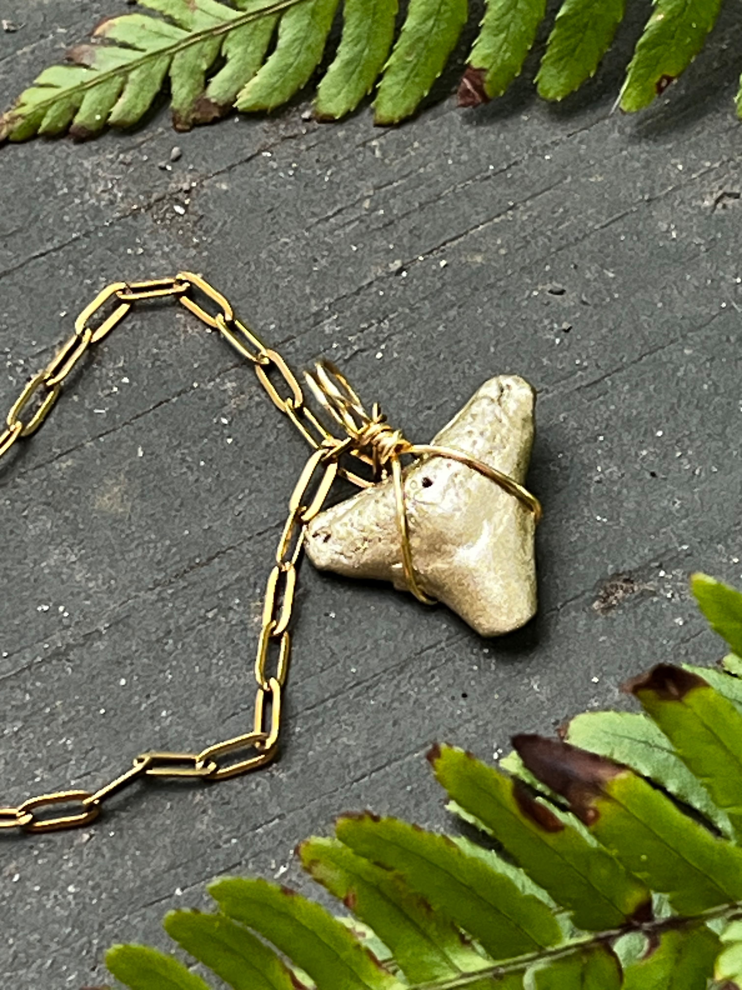 Fossil Shark Tooth Necklace | Gold Paperclip Chain | Handmade Gift Jewelry | 16 or 18 Inch