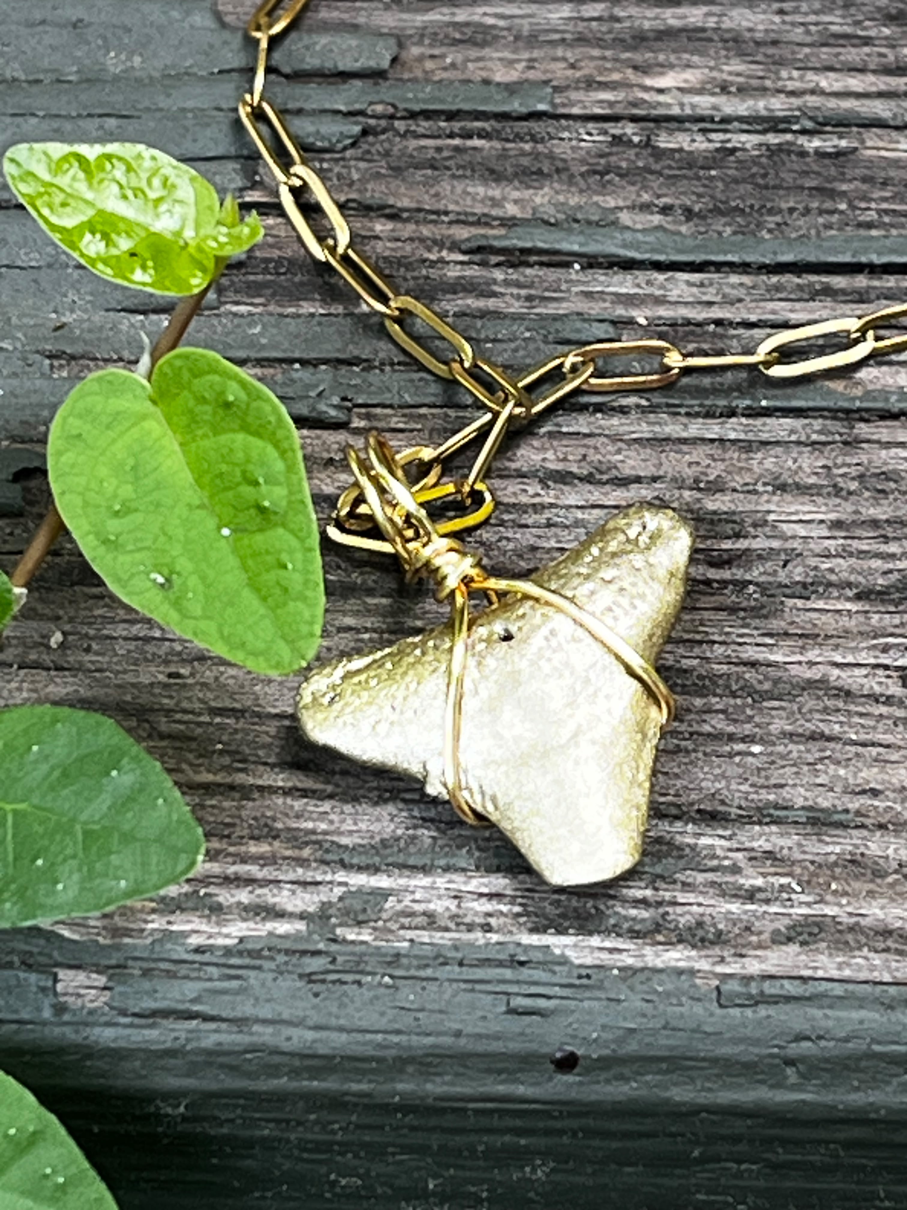 Fossil Shark Tooth Necklace | Gold Paperclip Chain | Handmade Gift Jewelry | 16 or 18 Inch