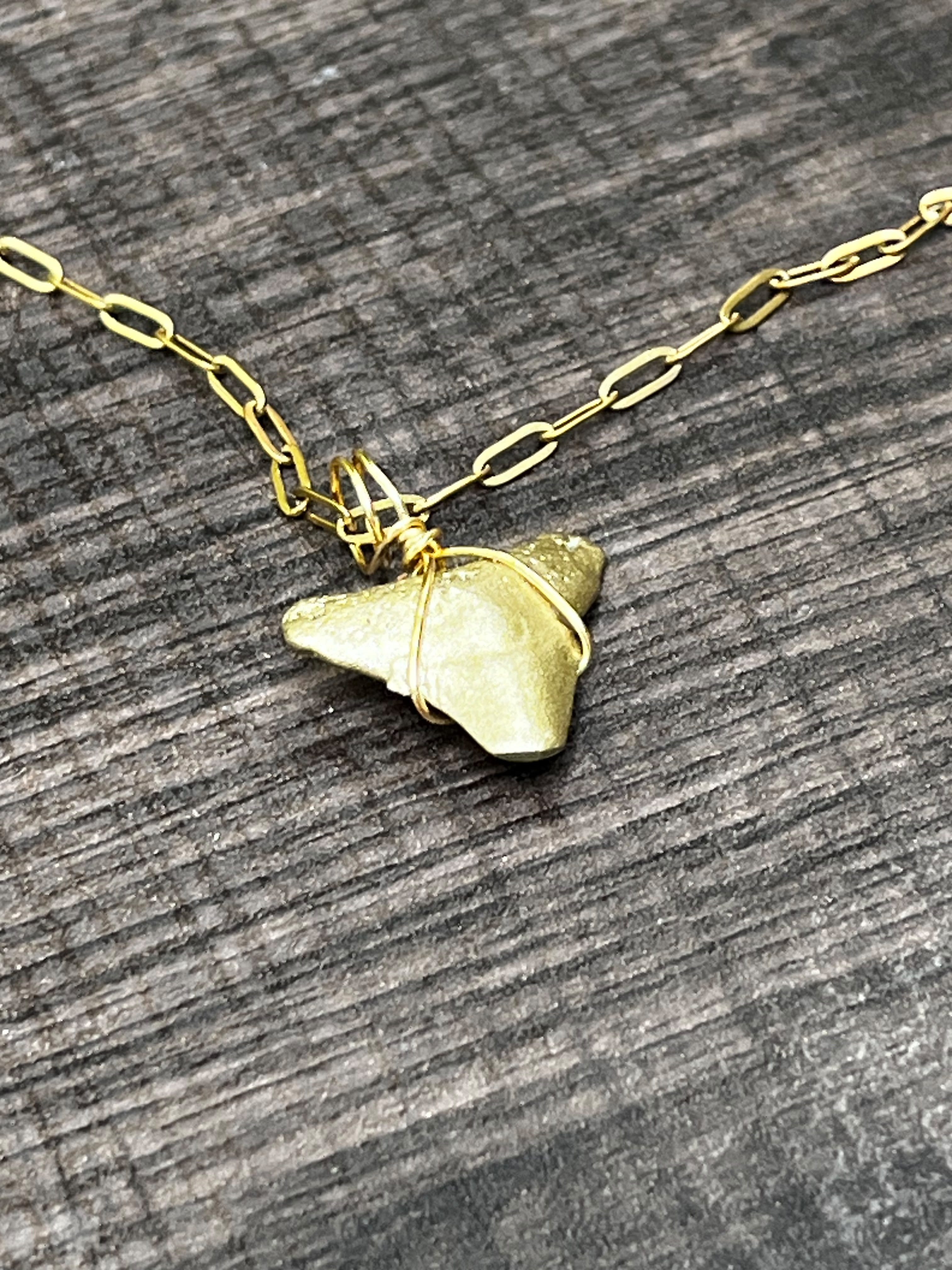 Fossil Shark Tooth Necklace | Gold Paperclip Chain | Handmade Gift Jewelry | 16 or 18 Inch