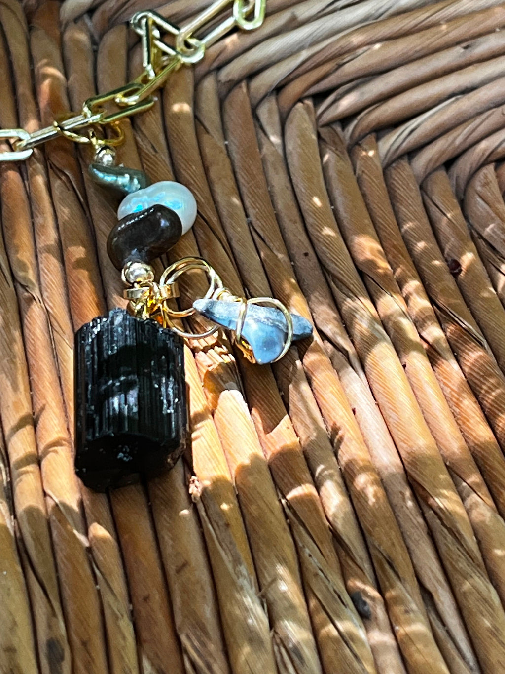 Weight of Water | Fossil Bull Shark Tooth, Black Tourmaline & Pearl Necklace | Handmade Gift