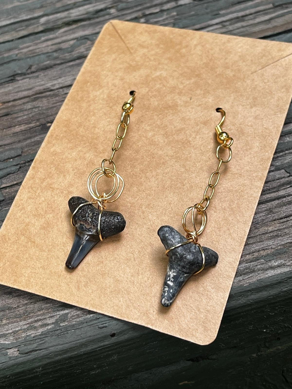 Adrift | Fossil Shark Tooth Chain Drop Earrings | Handmade Gift Jewelry