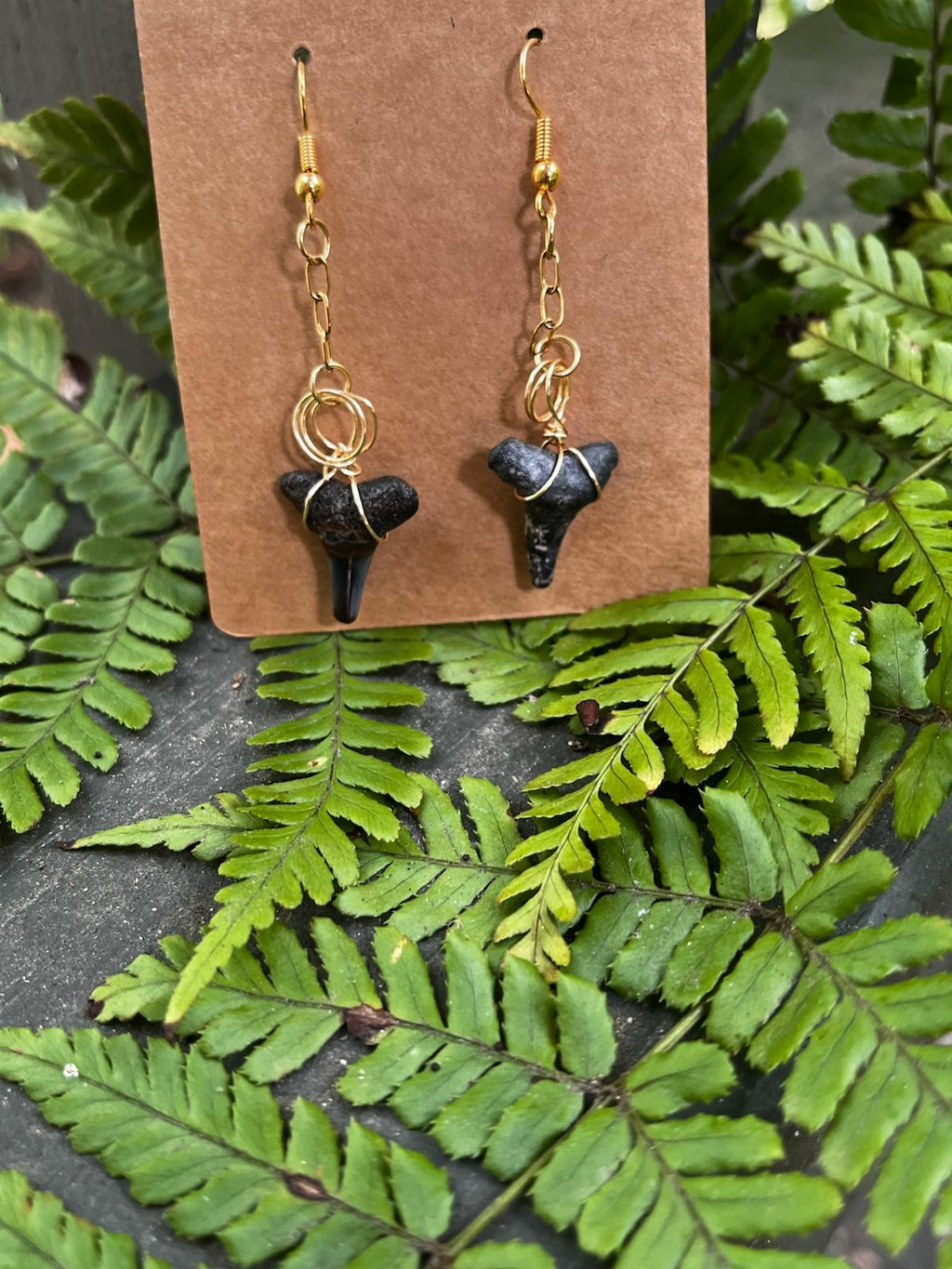 Adrift | Fossil Shark Tooth Chain Drop Earrings | Handmade Gift Jewelry