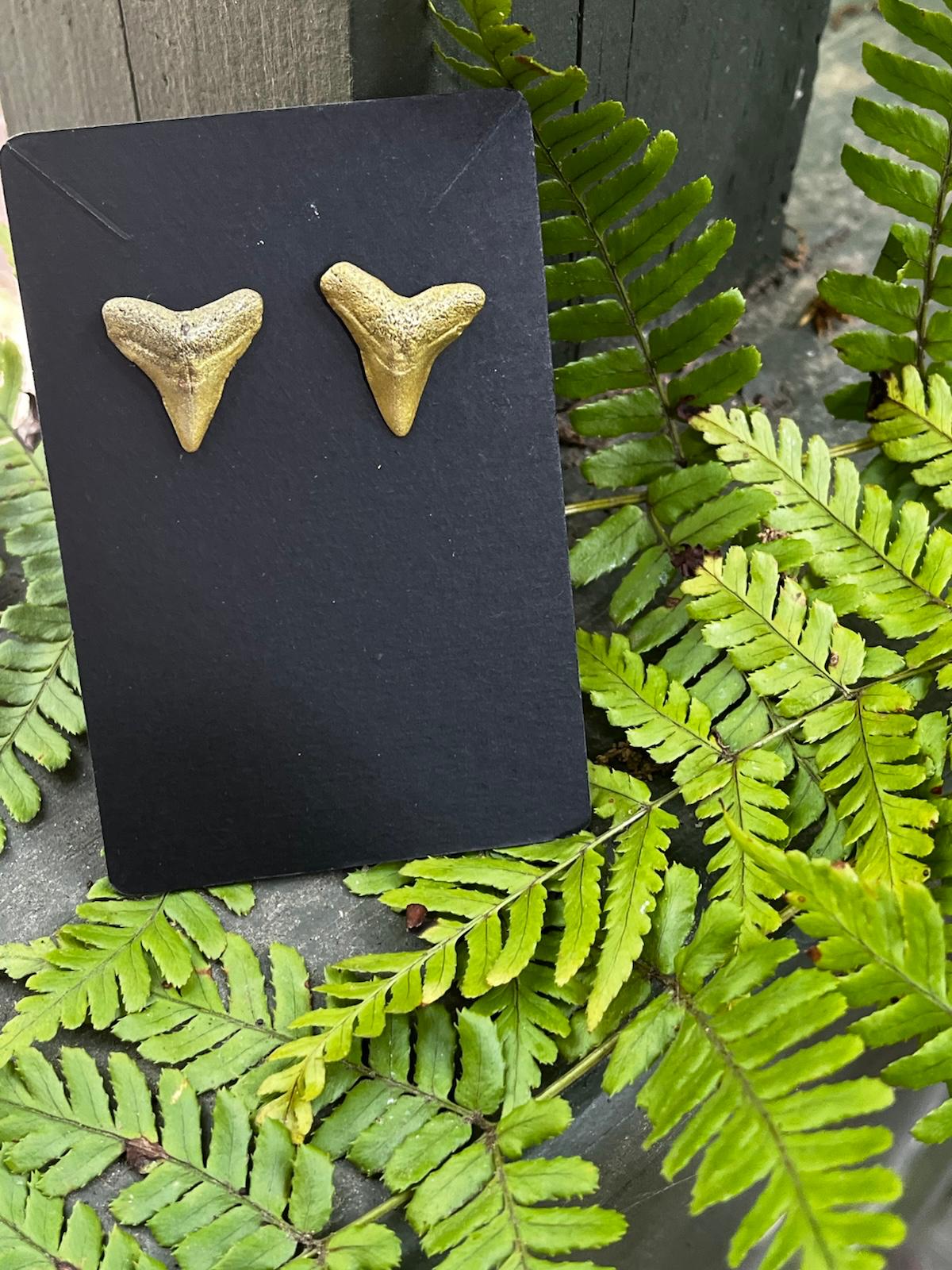 Gilded Pair | Gold Hand-Painted Fossil Shark Tooth Earrings | Handmade Gift