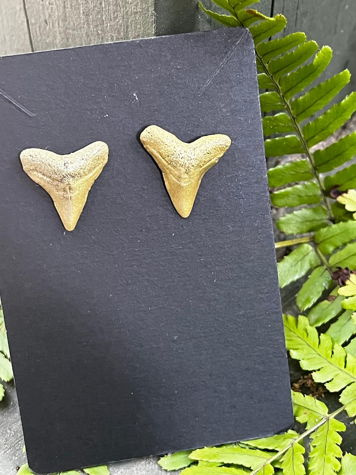 Gilded Pair | Gold Hand-Painted Fossil Shark Tooth Earrings | Handmade Gift