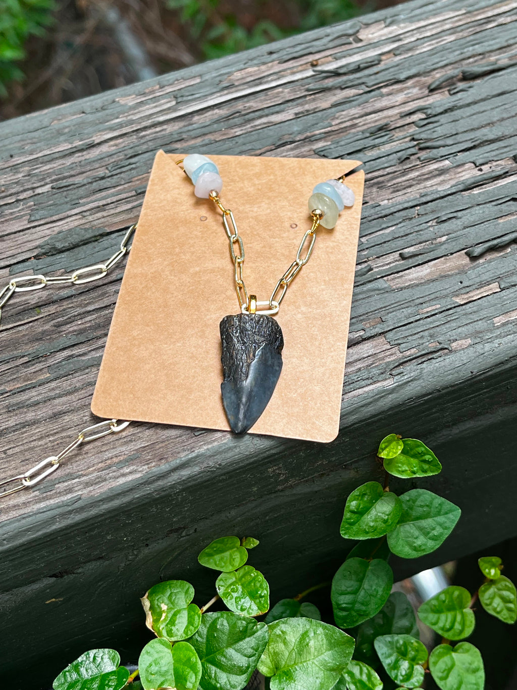 Beautifully Broken | Rare Fossil Hastalis Shark Tooth & Morganite Statement Necklace | One of a Kind Gift