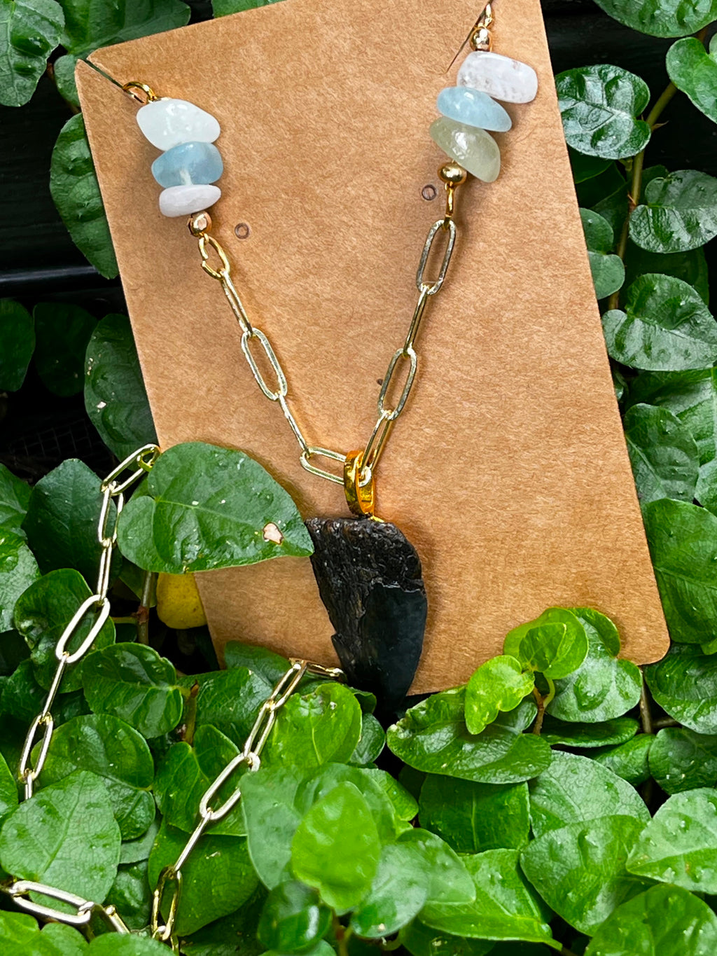 Beautifully Broken | Rare Fossil Hastalis Shark Tooth & Morganite Statement Necklace | One of a Kind Gift