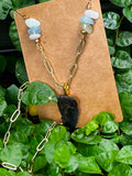 Beautifully Broken | Rare Fossil Hastalis Shark Tooth & Morganite Statement Necklace | One of a Kind Gift