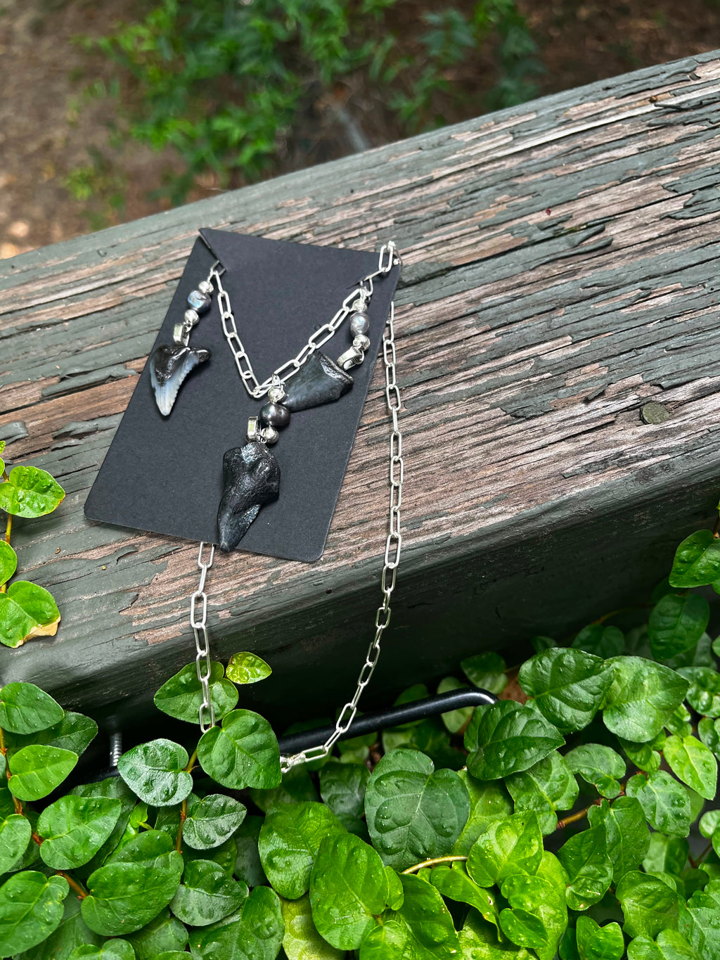 Undertow | Sterling Silver Triple Fossil Shark Tooth Necklace | One of a Kind Gift