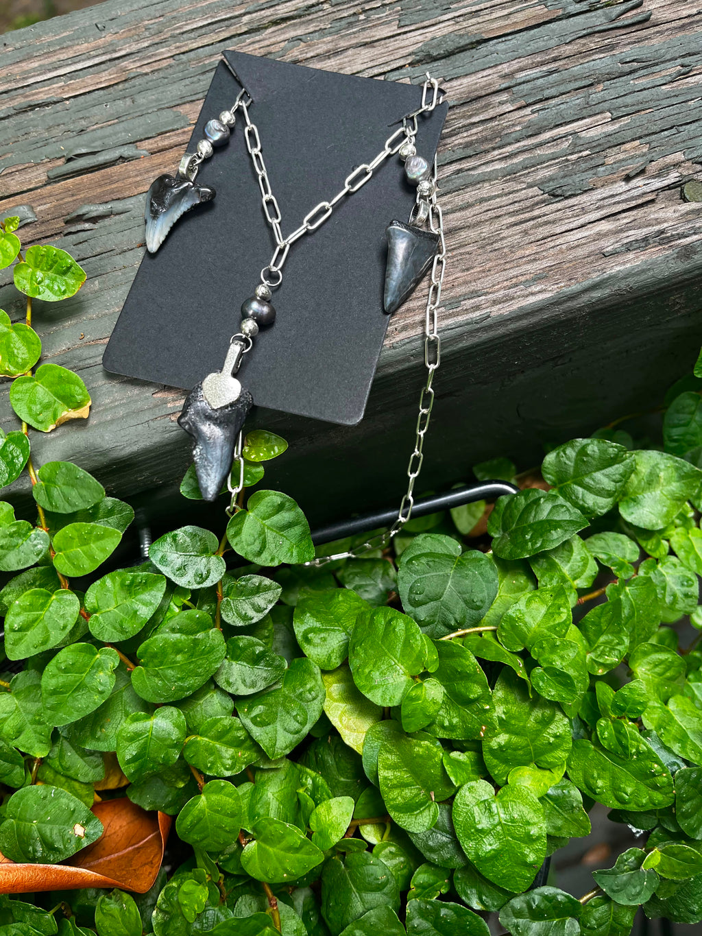 Undertow | Sterling Silver Triple Fossil Shark Tooth Necklace | One of a Kind Gift
