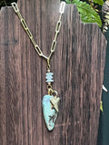 Tidepool | Gold-Gilded Fossil Bull Shark Tooth & Variscite Necklace | Handmade Gift Jewelry
