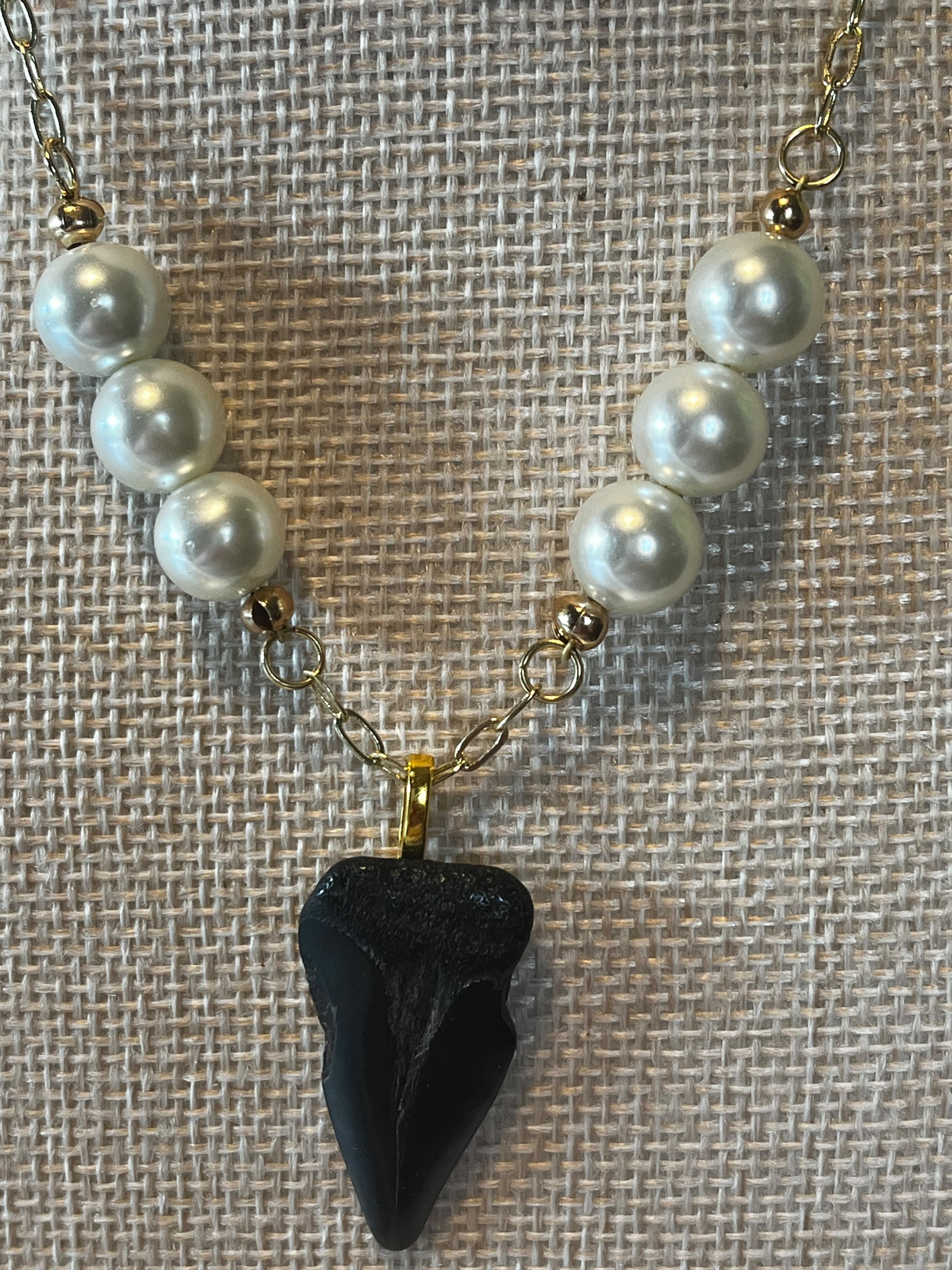 Time & Tide | Fossil Hastalis Shark Tooth & Pearl Necklace | Handmade Gift for Her