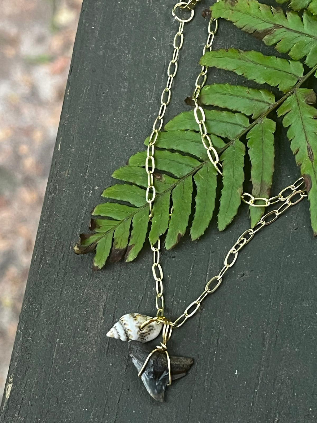 Her First Fossil | Personalized Fossil Shark Tooth Necklace with Initial Disc | Handmade Gift