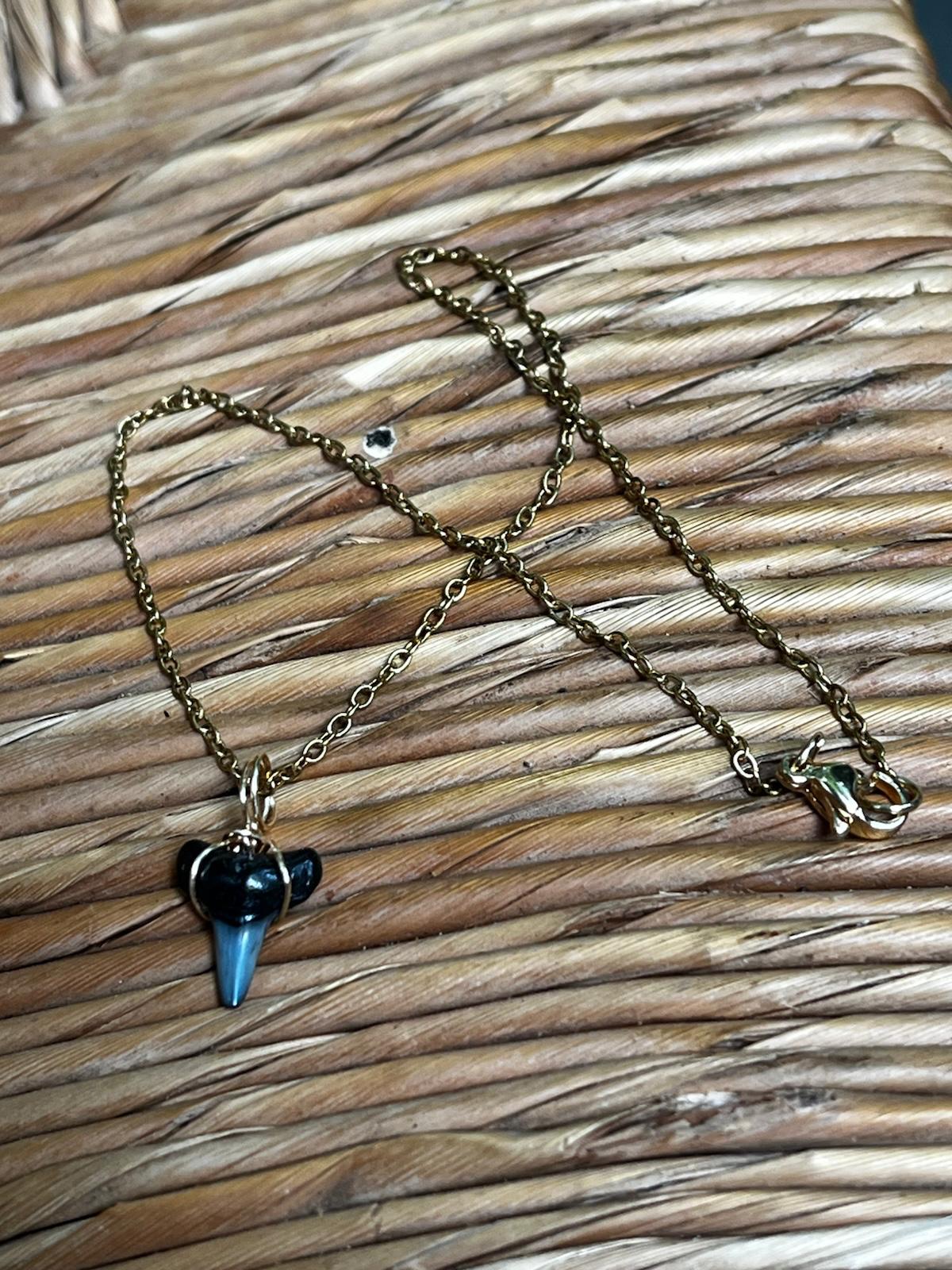 Her First Fossil | Personalized Fossil Shark Tooth Necklace with Initial Disc | Handmade Gift