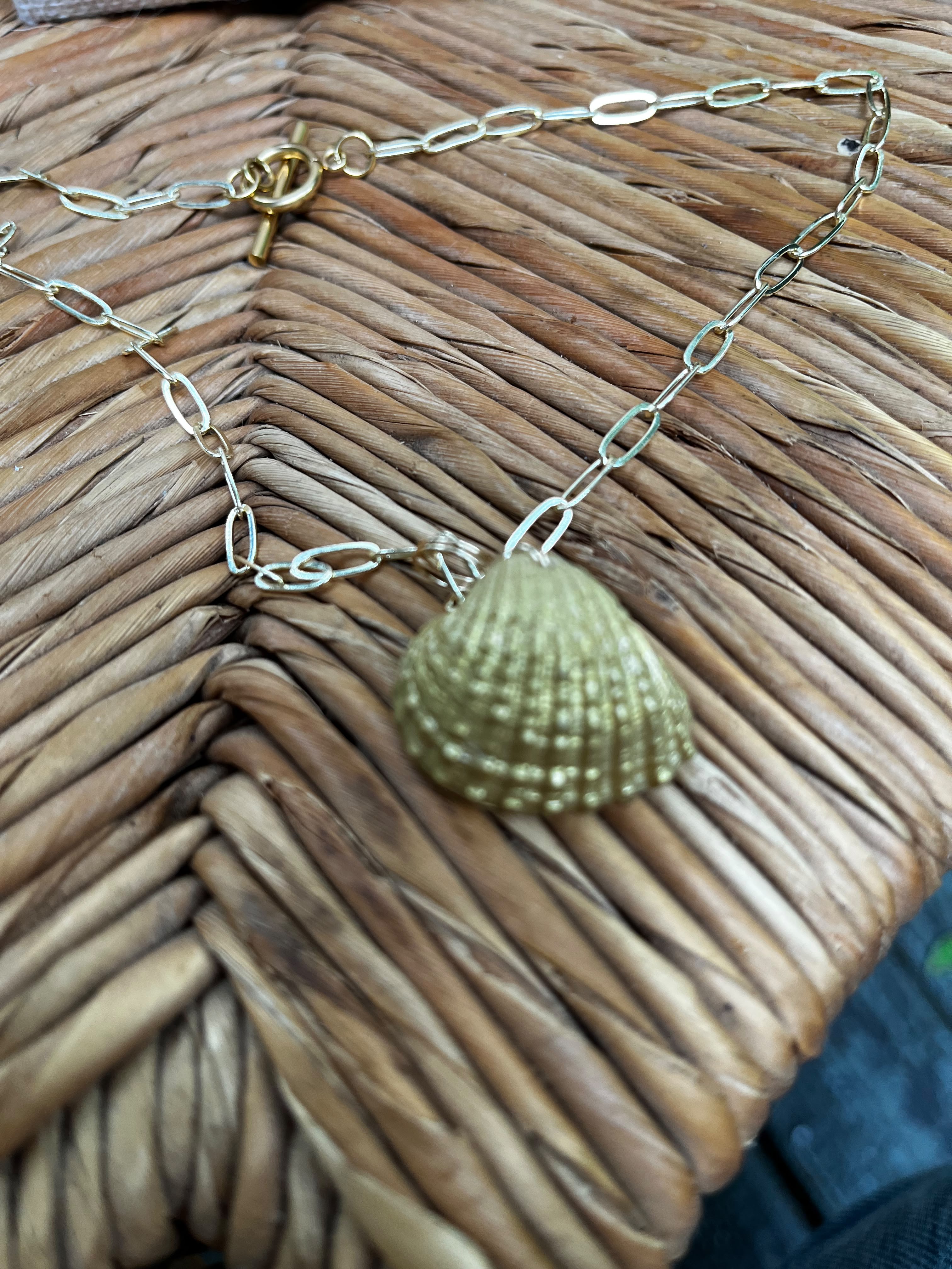 Golden Shore | Hand-Painted Gold Seashell Necklace | Handmade Gift Jewelry