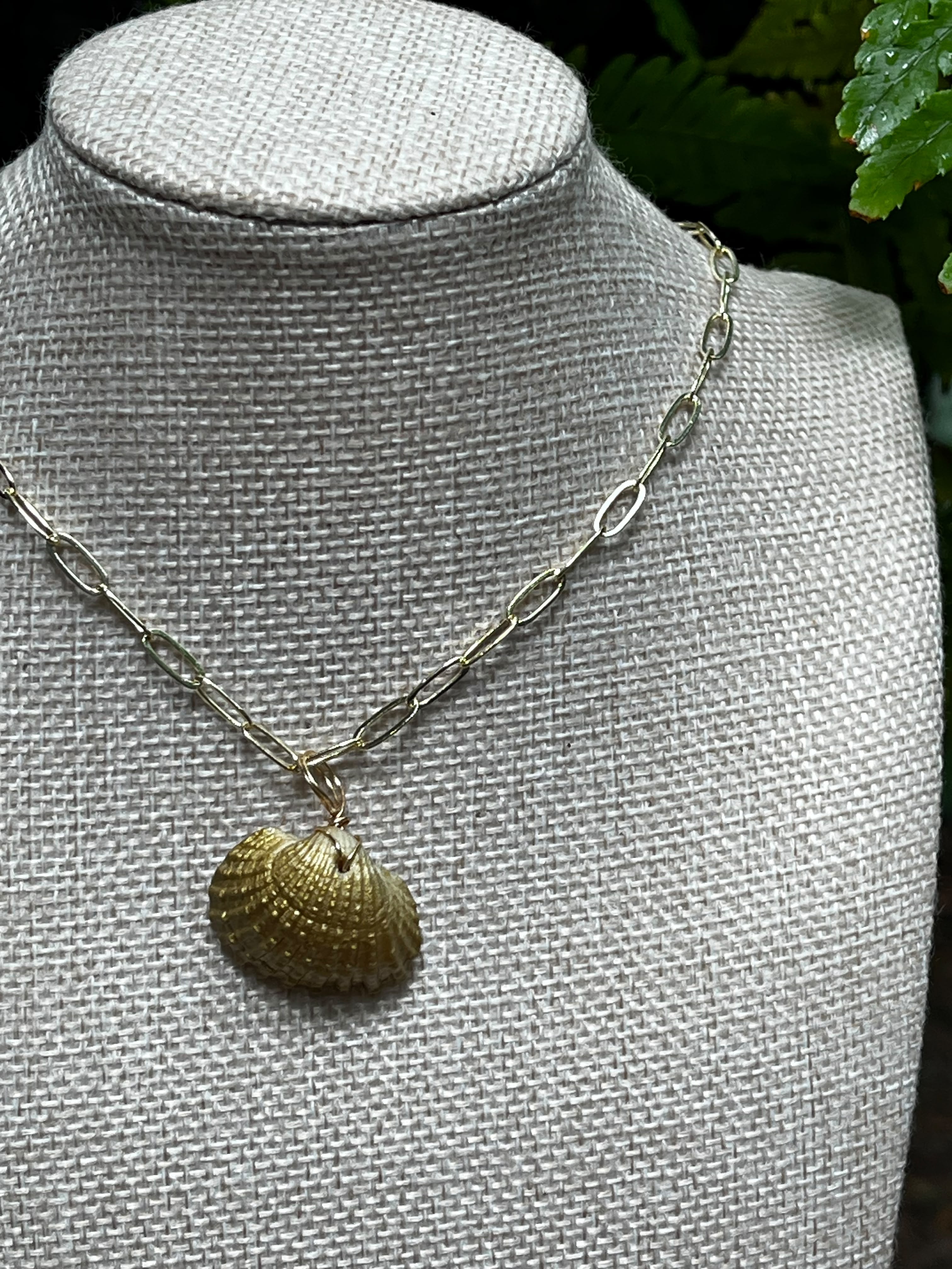 Golden Shore | Hand-Painted Gold Seashell Necklace | Handmade Gift Jewelry