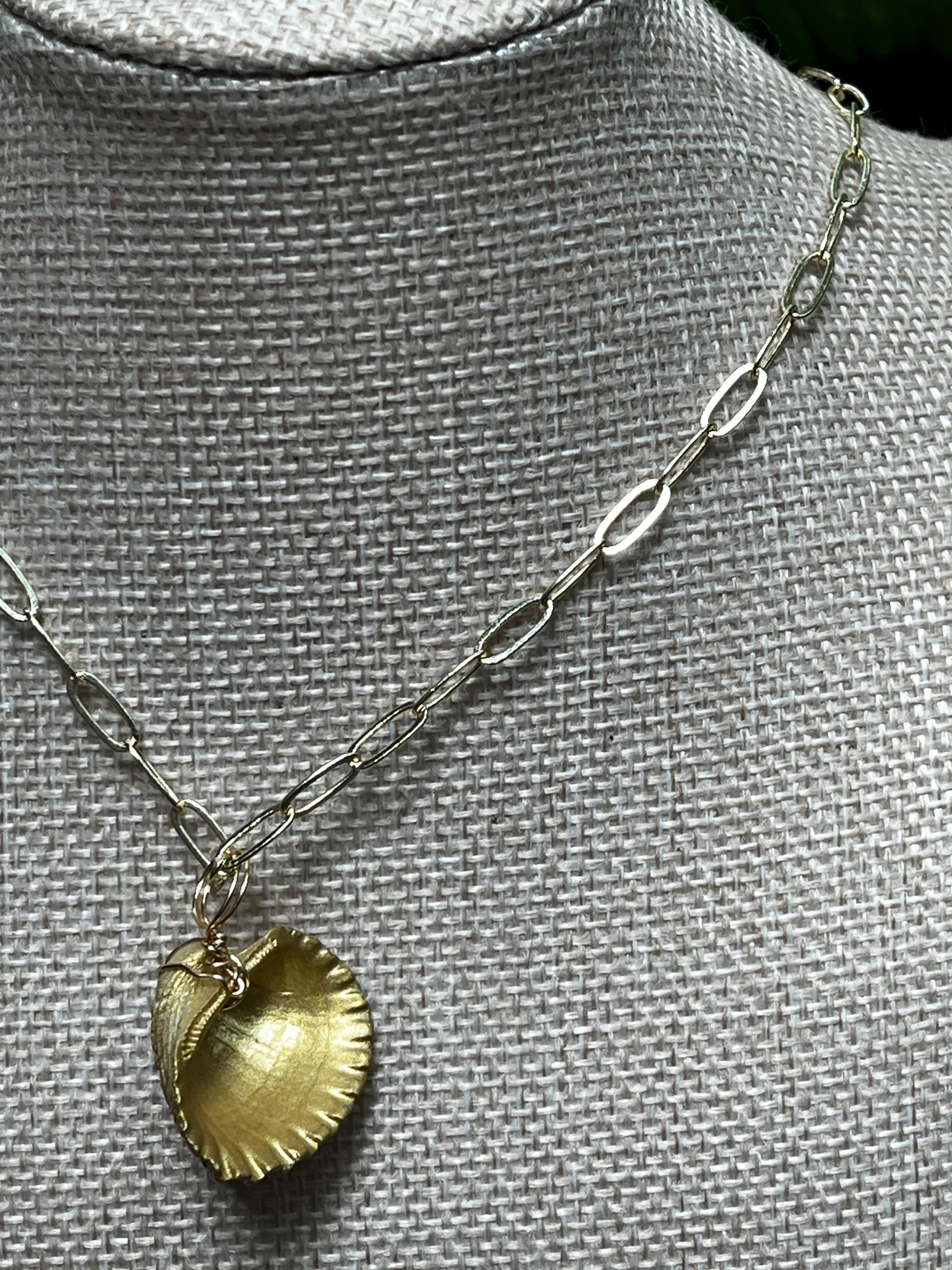 Golden Shore | Hand-Painted Gold Seashell Necklace | Handmade Gift Jewelry