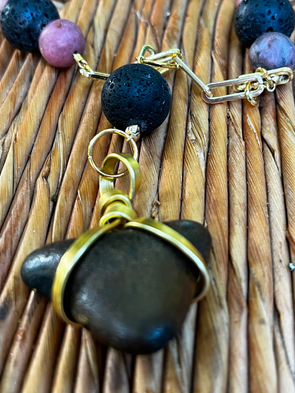 She Came Back | Fossil Megalodon Tooth, Rhodonite & Lava Stone Necklace | Handmade Gift for Her
