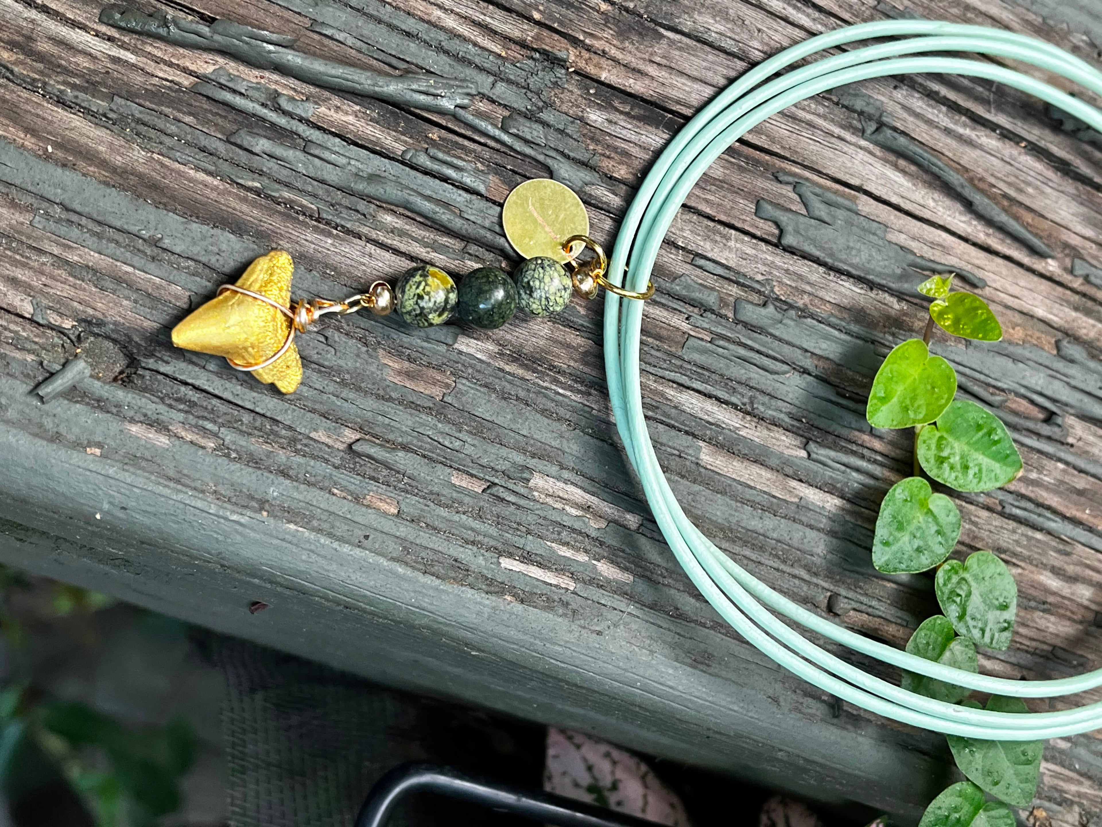 Gilded Ground | Gold-Gilded Fossil Shark Tooth & Kambaba Jasper Necklace | Personalized Gift