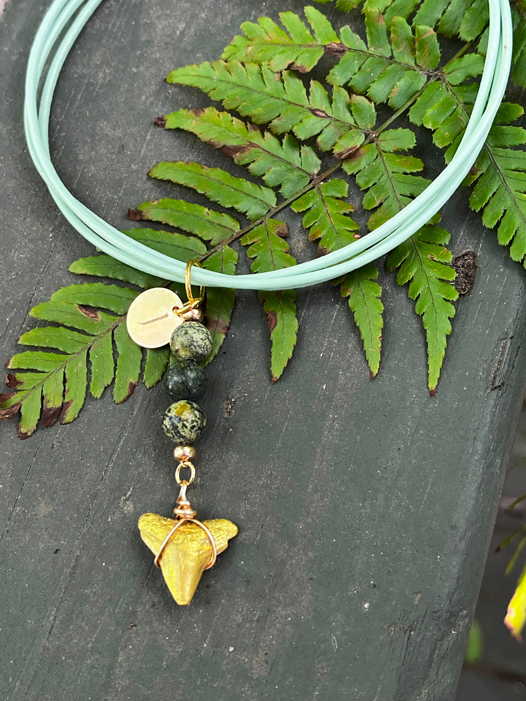 Gilded Ground | Gold-Gilded Fossil Shark Tooth & Kambaba Jasper Necklace | Personalized Gift