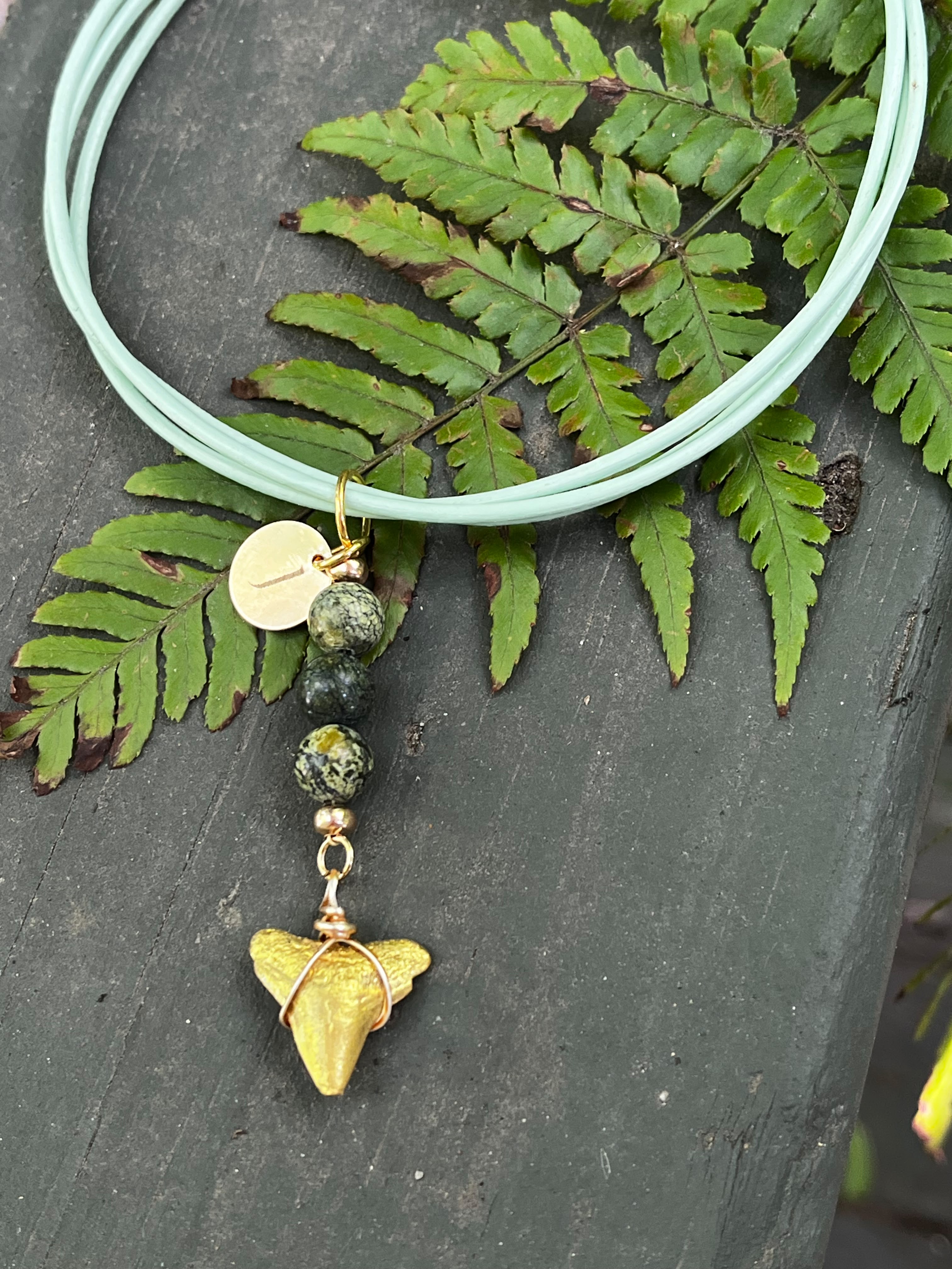 Gilded Ground | Gold-Gilded Fossil Shark Tooth & Kambaba Jasper Necklace | Personalized Gift