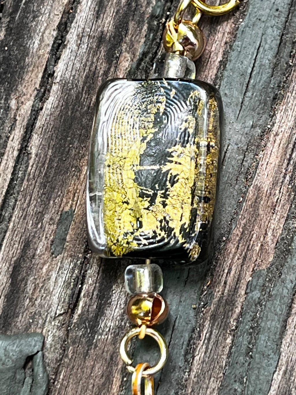 Midnight Gilt | Fossil Bull Shark Tooth & Gold Glass Necklace | Handmade Gift Jewelry